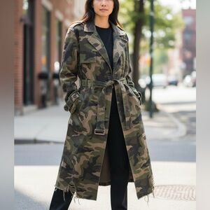 Windsor Olive Camo Trench Coat Duster Jacket